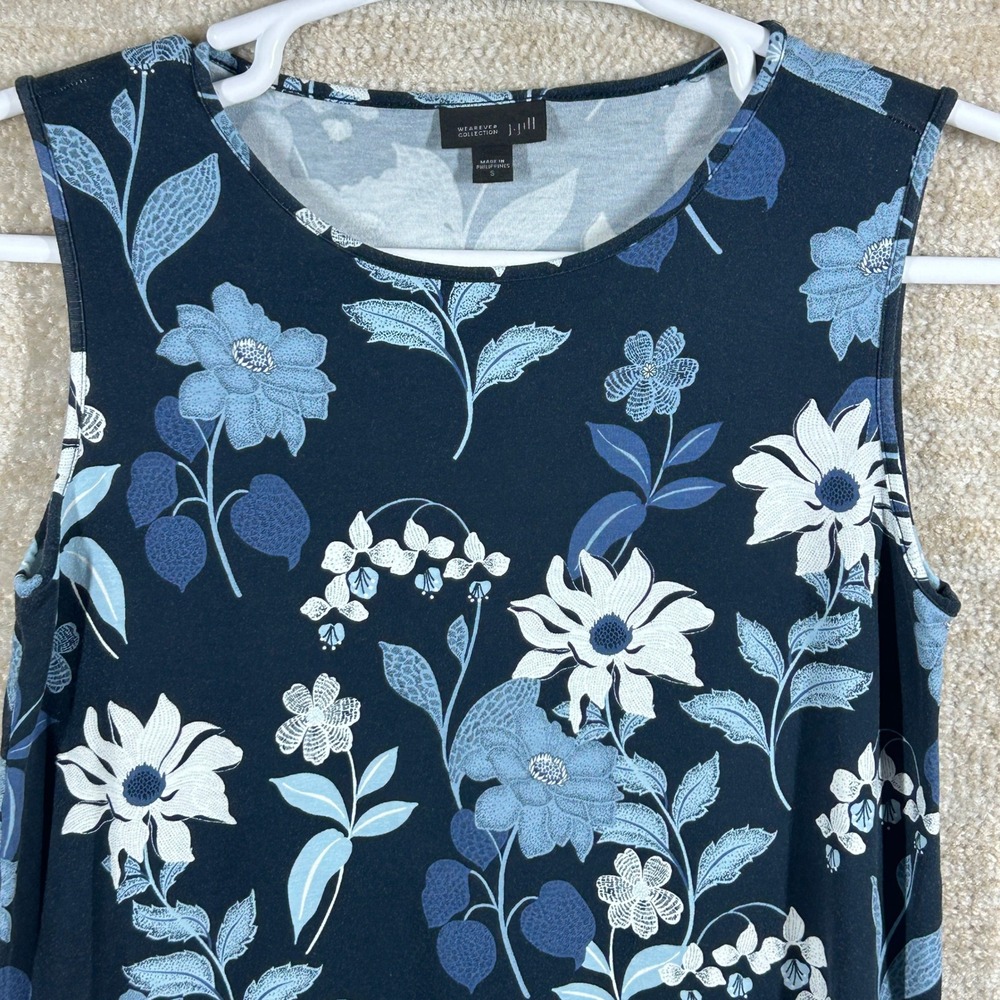 J. Jill Womens Floral Wearever Collection Sleeveless Tank Top Navy Blue Size S
